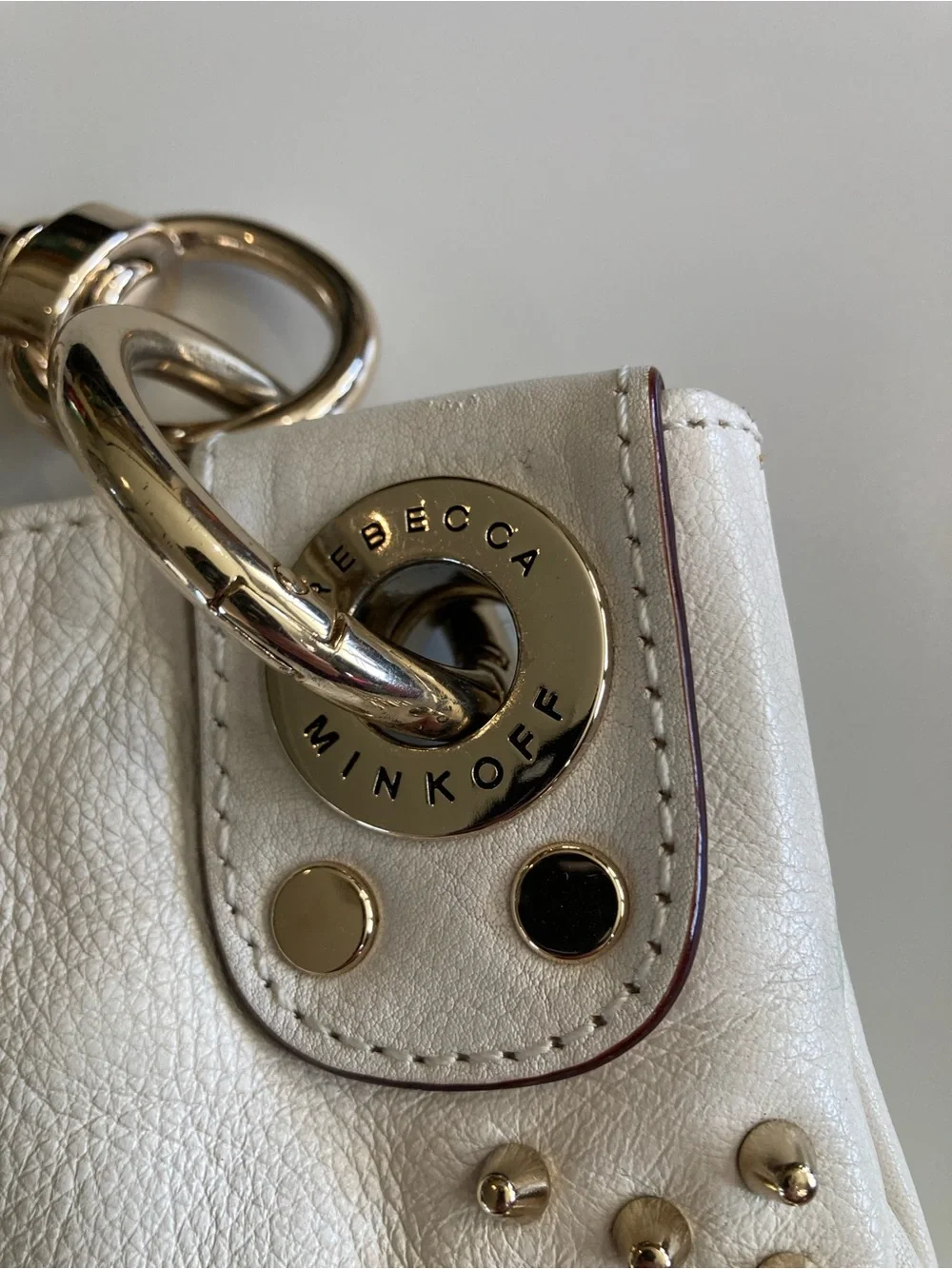 Rebecca Minkoff White Leather Hobo with Gold Studs